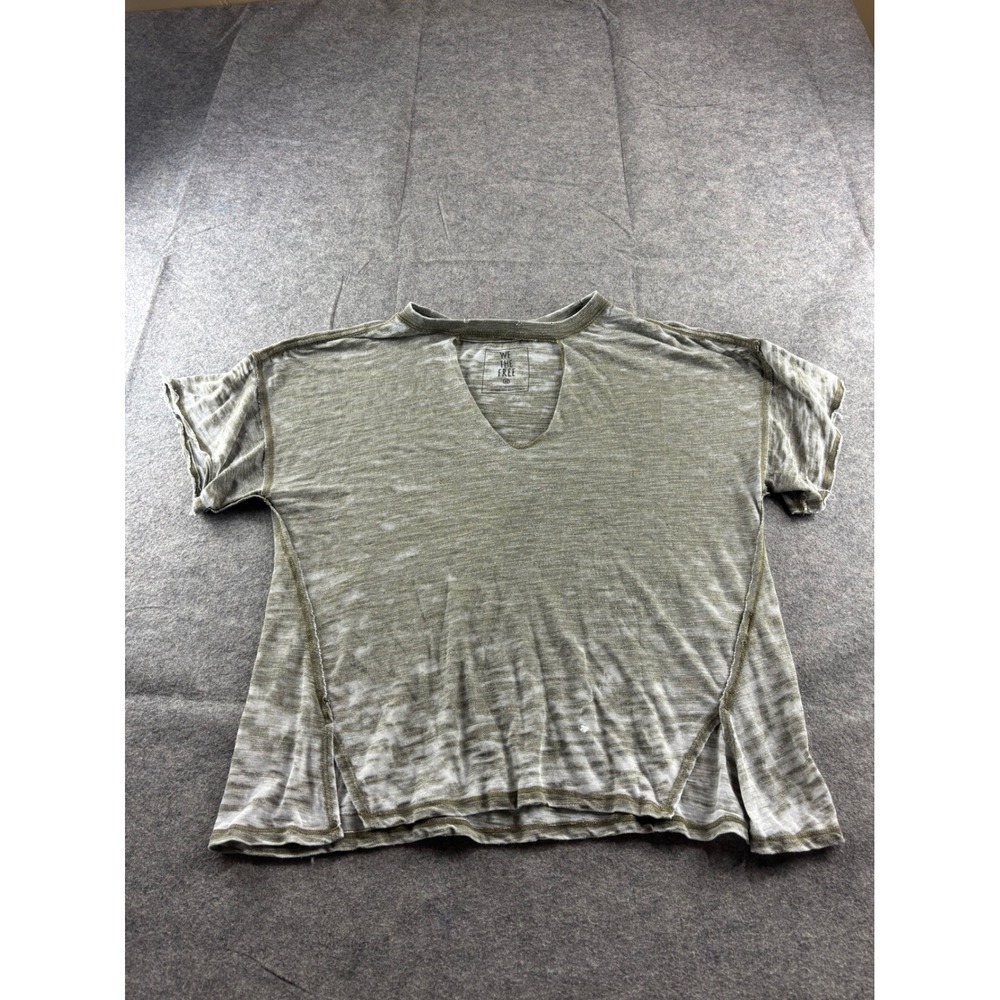 We The Free People‎ Olive Green Space Dye Cutout V-Neck Tee XS Relaxed Fit